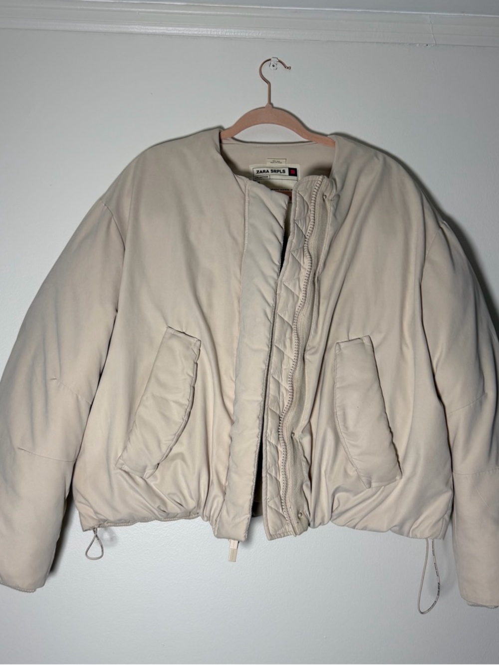 ZARA SRPLS Light Cream Quilted Puffer Jacket
